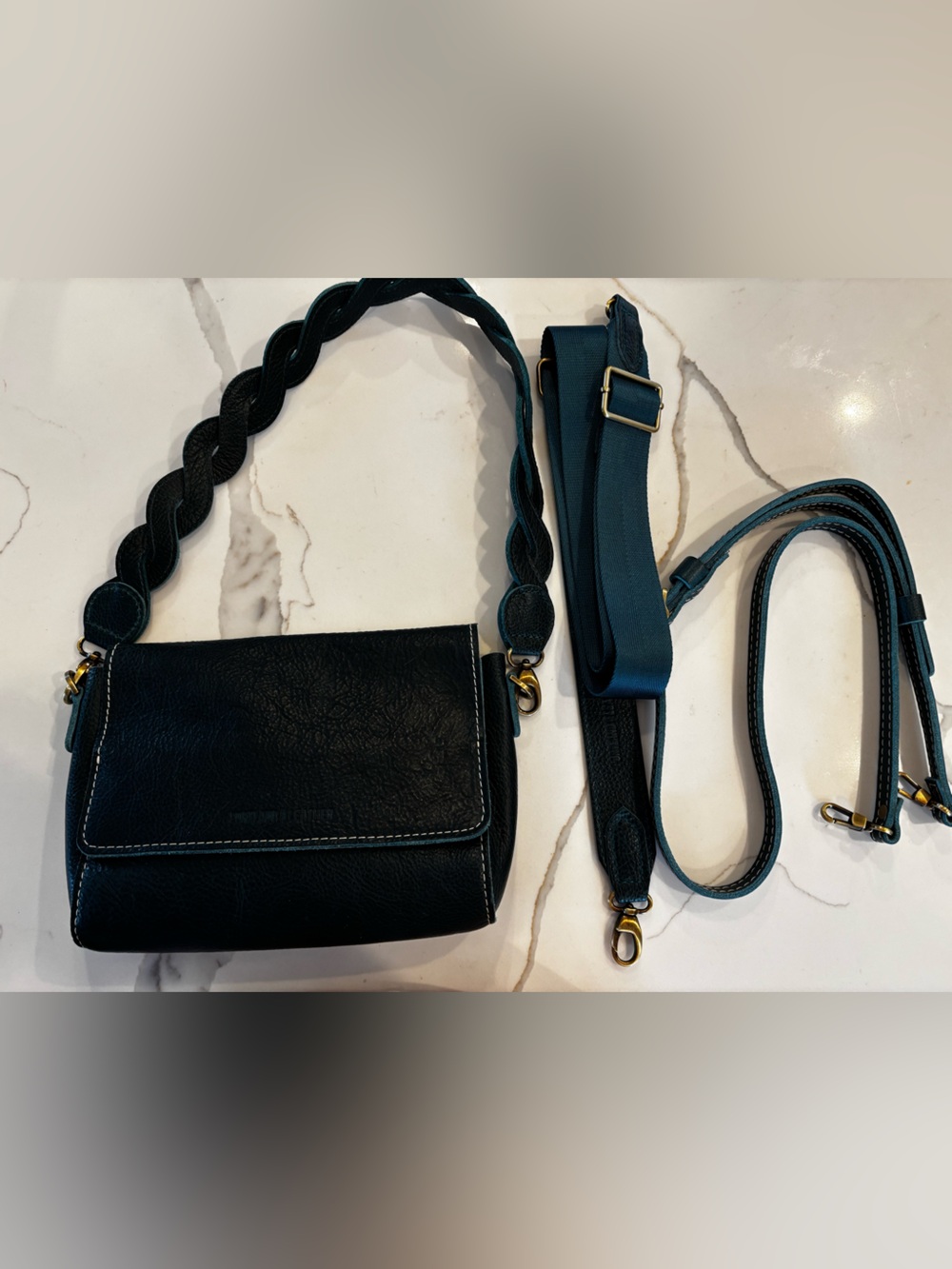 Portland Leather Lagoon medium Metro with braided Strap and 2 Crossbody Straps